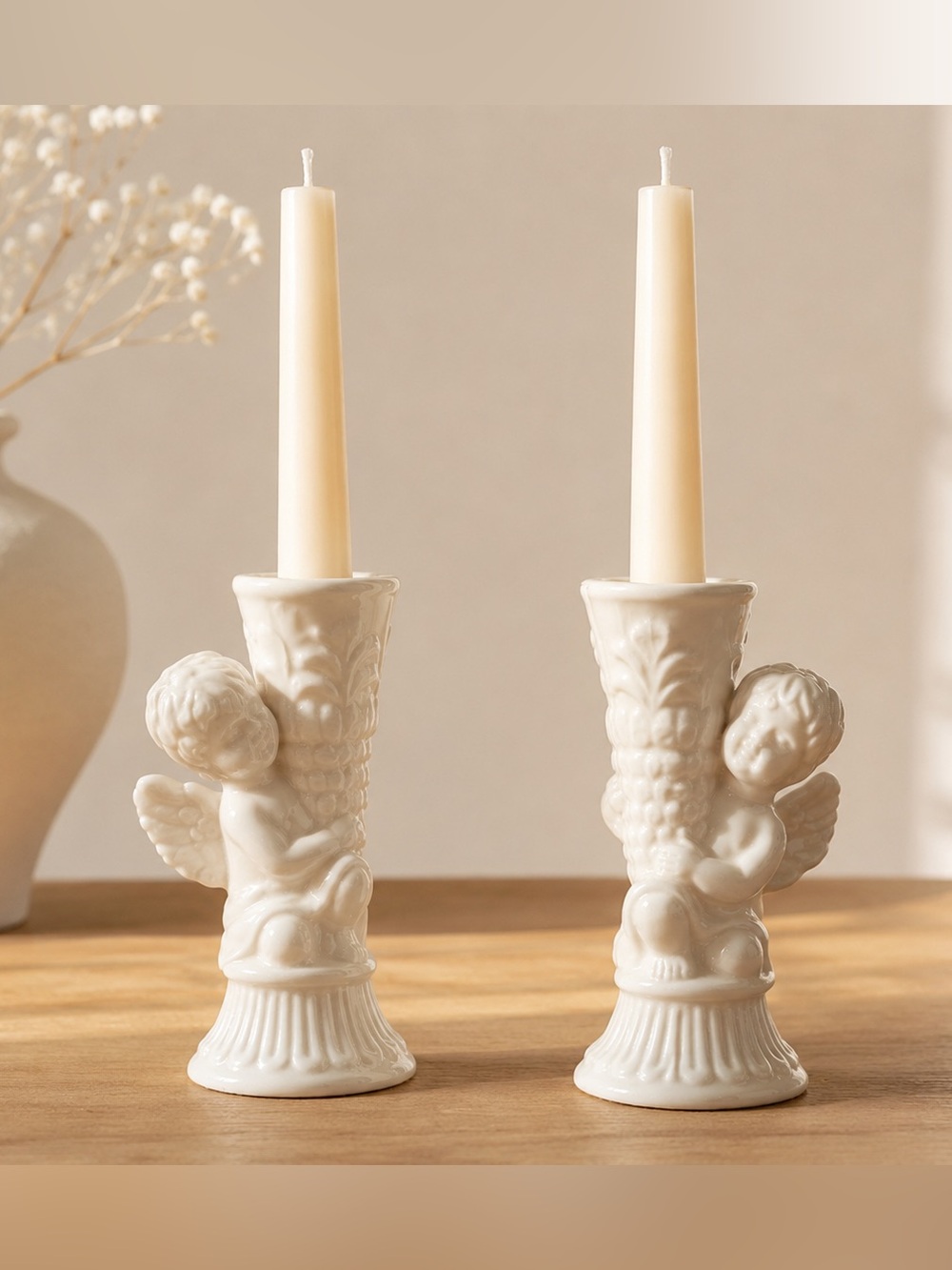 Vintage Cherub Candlestick Holders – Romantic Cottagecore Angel Decor